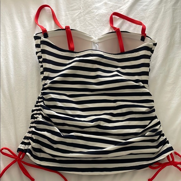 Boden Navy and White Striped Bikini with Coral Red Accents - Picture 8 of 8